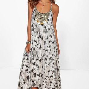 Boohoo Petite Snake Print Hanky Hem Maxi Dress
